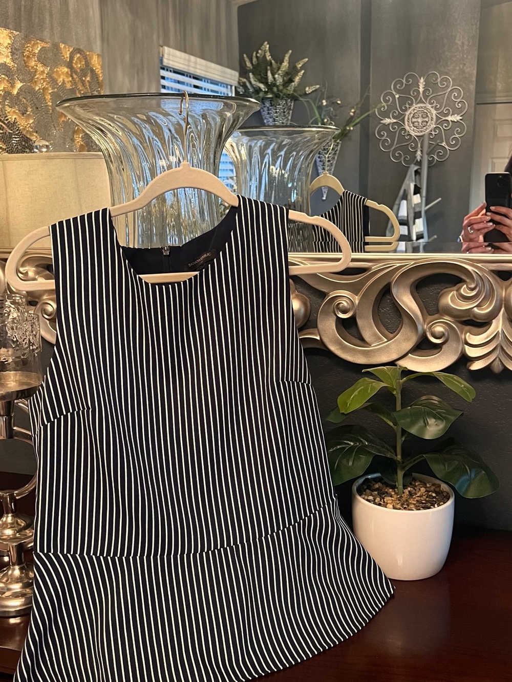 Banana Republic Navy Blue and White Striped Sleeveless Tank
